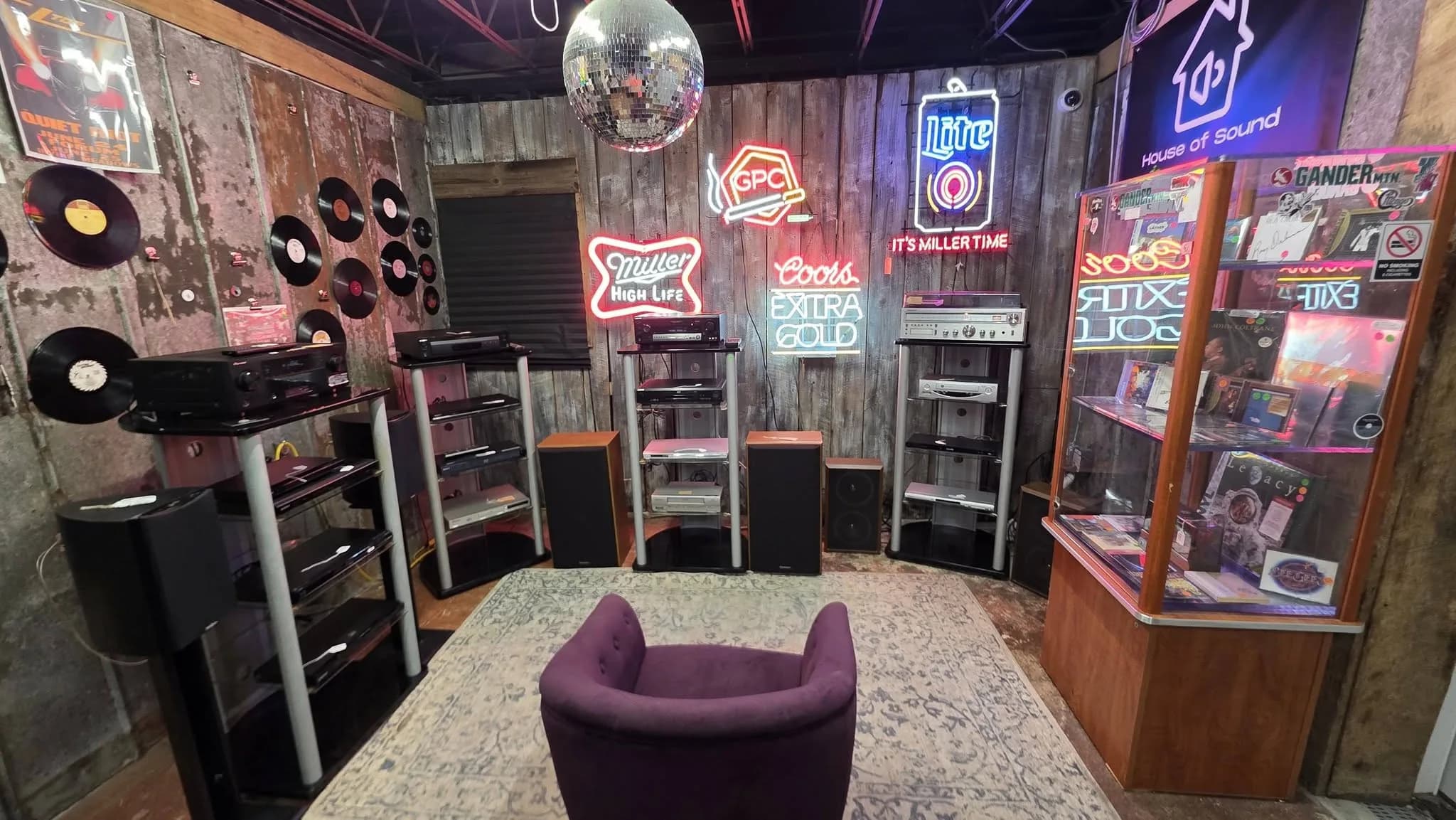 House of Sound music booth with vintage stereo equipment