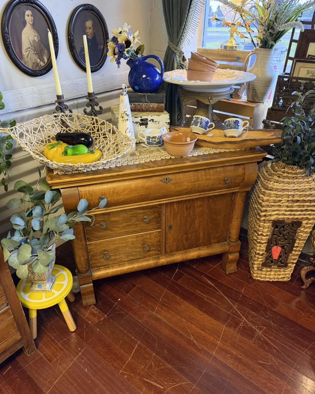Oak buffet and antique booth display