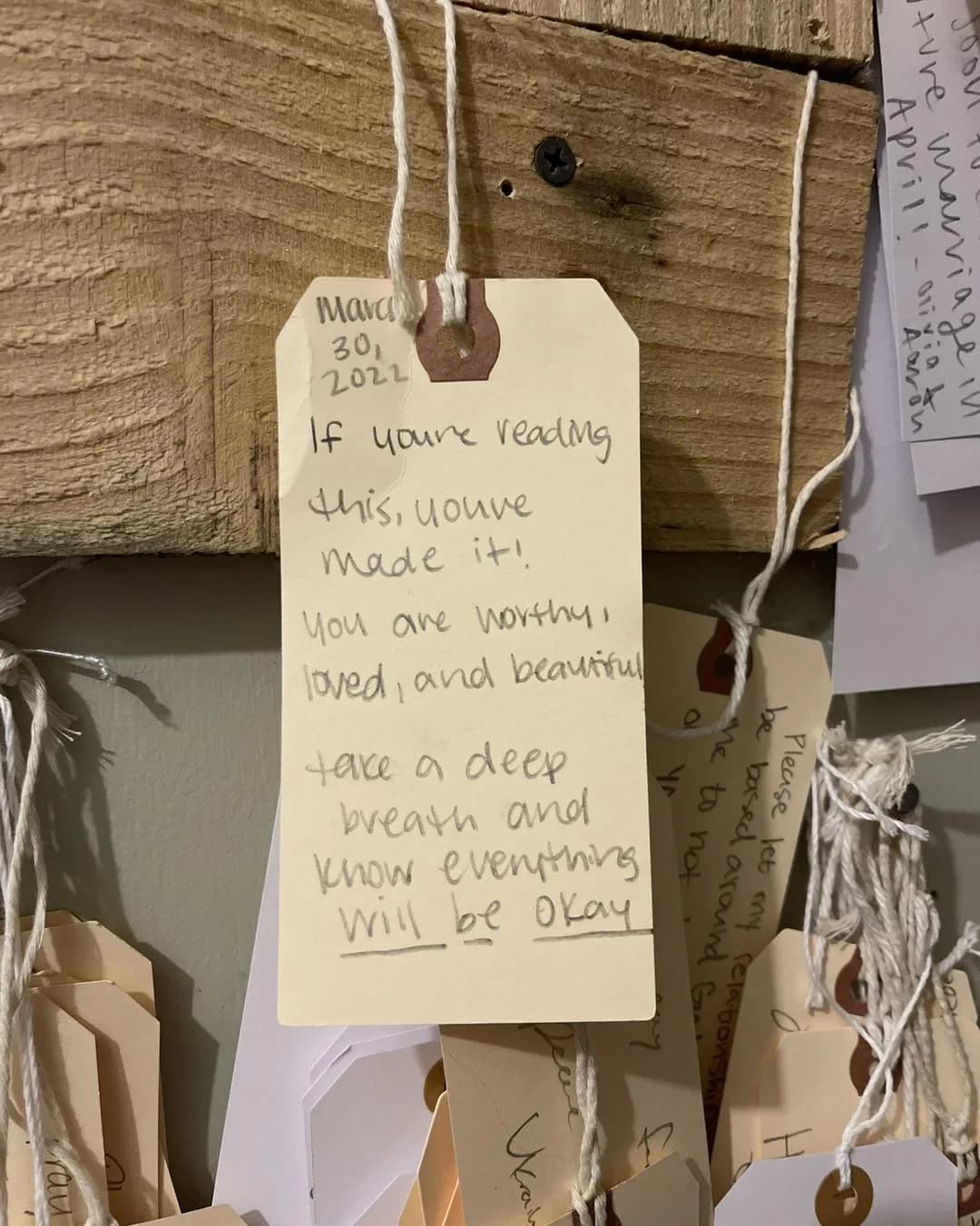 Prayer card and inspirational gift items on display
