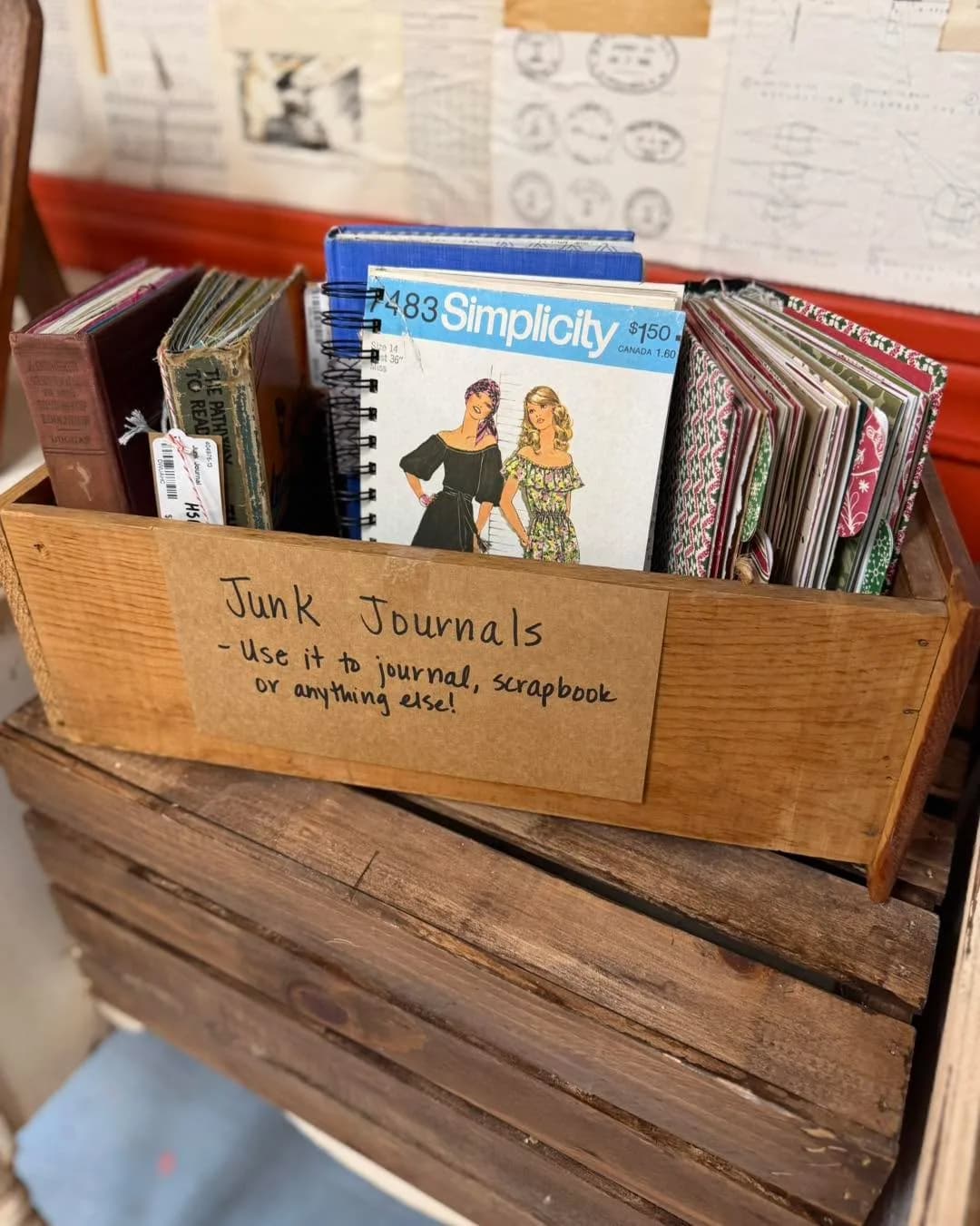 Handmade junk journals made from vintage books and sewing-pattern covers at Vintage 72